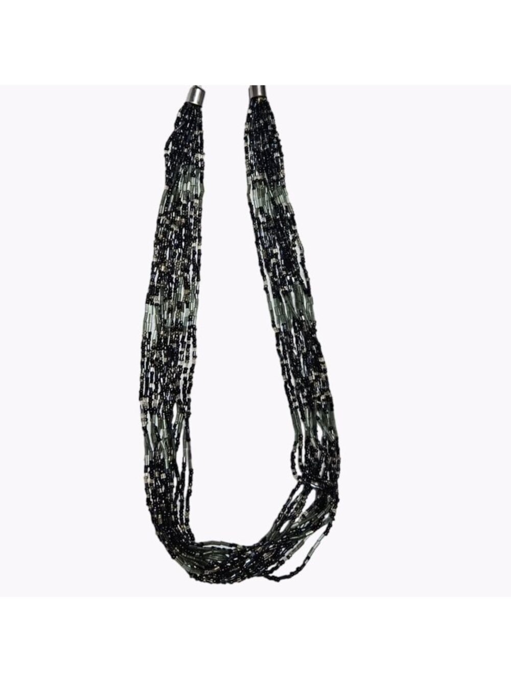 Elegant Black Seed Beaded Necklace Multi Strand Statement Fashion Jewelry Women